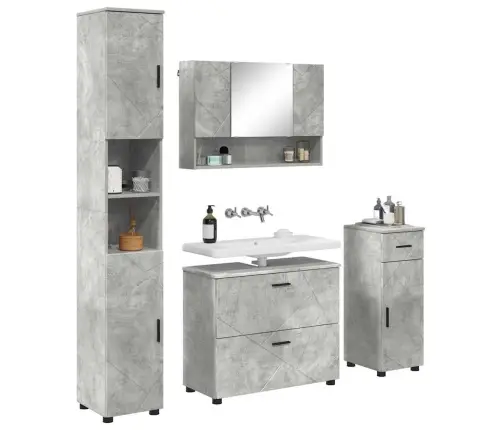 Vannitoa Mööbleset Sahtliga Uksega 4 Pcs Betoonihall Tehispuit