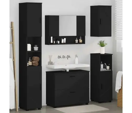 Vonios Baldų Rinkinys Su Stalčių 5 Pcs Juoda 30 X 35 X 192 Cm