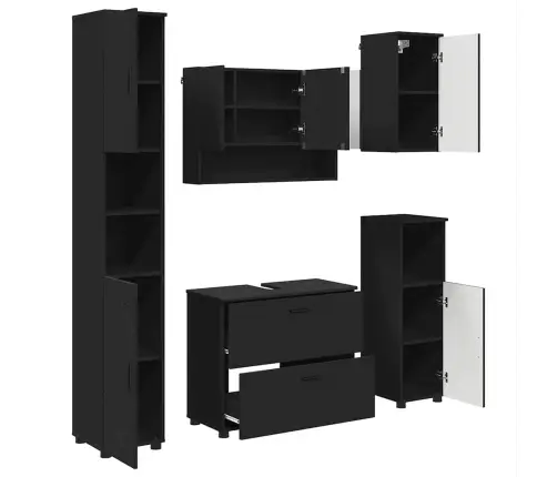 Vonios Baldų Rinkinys Su Stalčių 5 Pcs Juoda 30 X 35 X 192 Cm