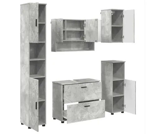 Vannitoa Mööbleset 5 Pcs Betoonhall Töödeldud Puit Ja Metall