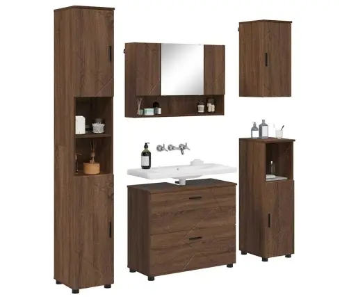 Vannas Istabas Mēbeļu Komplekts Ar Plauktu 5 Pcs Brūna Ozolkoka Vidaxl