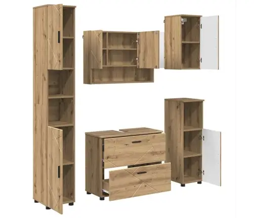 Vonios Baldų Rinkinys 5 Pcs Artisano Ąžuolo Apdirbta Mediena