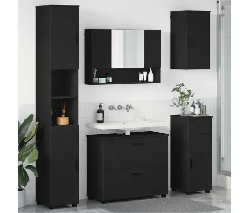 Vannitoa Mööbleset Uksega 5 Pcs Must 30 X 35 X 192 Cm Tehispuit Vannitoa Mööbleset Uksega 5 Pcs Must 30 X 35 X 192 Cm Tehispuit