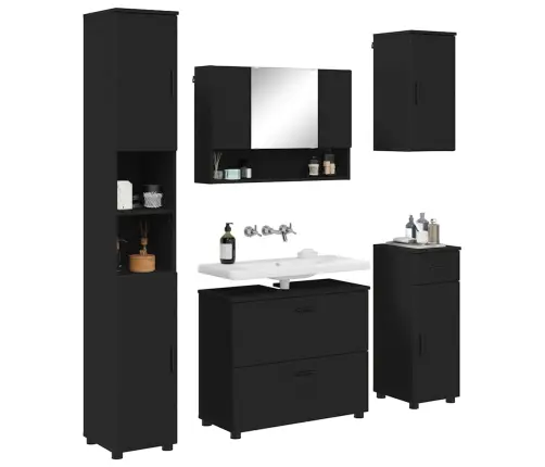 Vannitoa Mööbleset Uksega 5 Pcs Must 30 X 35 X 192 Cm Tehispuit Vannitoa Mööbleset Uksega 5 Pcs Must 30 X 35 X 192 Cm Tehispuit
