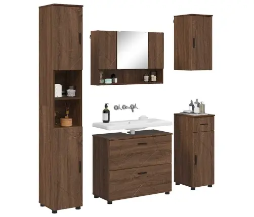 Vannitoa Mööbleset 5 Pcs Pruun Tamm 30 X 35 X 192 Cm Tehispuit Vannitoa Mööbleset 5 Pcs Pruun Tamm 30 X 35 X 192 Cm Tehispuit