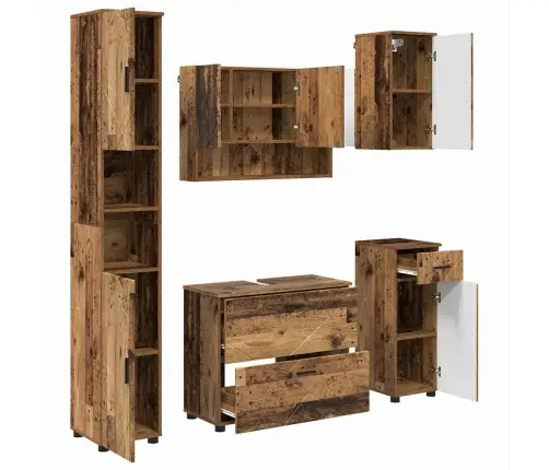 Vannas Istabas Mēbeļu Komplekts Ar Atvilktni 5 Pcs Vecs Koks Vidaxl Vannas Istabas Mēbeļu Komplekts Ar Atvilktni 5 Pcs Vecs Koks Vidaxl