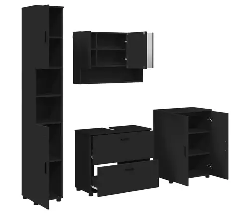 Vannas Istabas Mēbeļu Komplekts 4 Pcs Melna 30 X 35 X 192 Cm Vidaxl