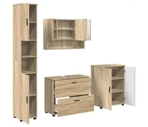 Vonios Baldų Rinkinys 4 Pcs Sonoma Ąžuolas 30 X 35 X 192 Cm Vonios Baldų Rinkinys 4 Pcs Sonoma Ąžuolas 30 X 35 X 192 Cm