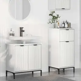 Vannitoa Mööbleset 2 Pcs Valge 39.5 X 36 X 88 Cm Tehispuit