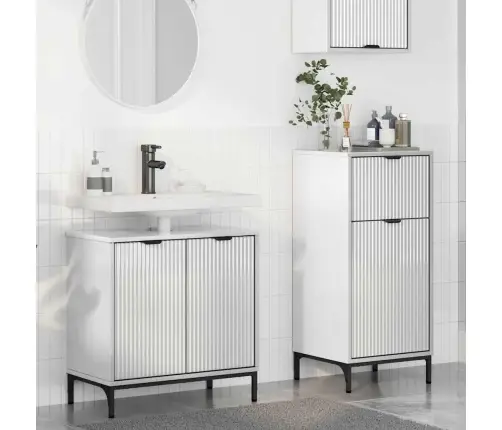 Vonios Baldų Rinkinys Su Stalčių 2 Pcs Aukštai Blizganti Balta