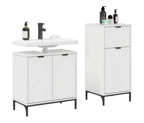 Vonios Baldų Rinkinys Su Stalčių 2 Pcs Aukštai Blizganti Balta