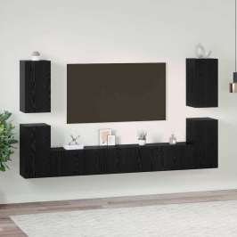 Tv Skapīšu Komplekts 7 Pcs Melns Ozols 60 X 30 X 30 Cm Vidaxl
