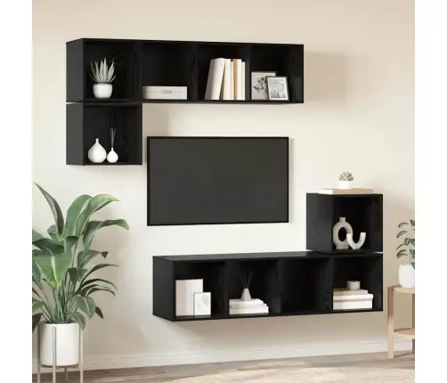 Tv Skapīšu Komplekts 4 Pcs Melns Ozols 37 X 37 X 142.5 Cm Vidaxl