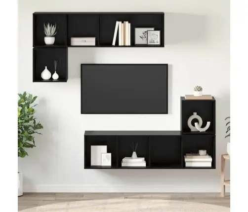 Tv Skapīšu Komplekts 4 Pcs Melns Ozols 37 X 37 X 142.5 Cm Vidaxl