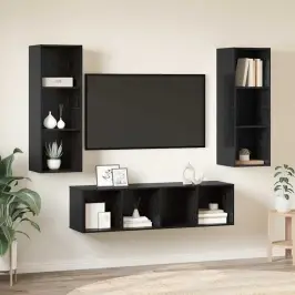 Tv Skapju Komplekts 3 Pcs Melns Ozols 37 X 37 X 142.5 Cm Vidaxl