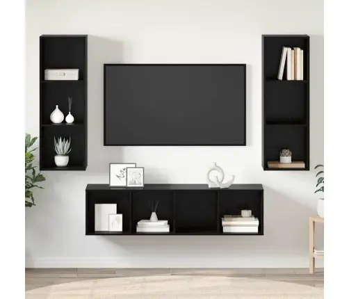 Tv Skapju Komplekts 3 Pcs Melns Ozols 37 X 37 X 142.5 Cm Vidaxl