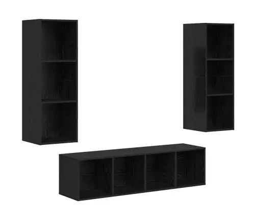 Tv Skapju Komplekts 3 Pcs Melns Ozols 37 X 37 X 142.5 Cm Vidaxl