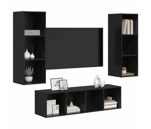 Tv Skapju Komplekts 3 Pcs Melns Ozols 37 X 37 X 142.5 Cm Vidaxl