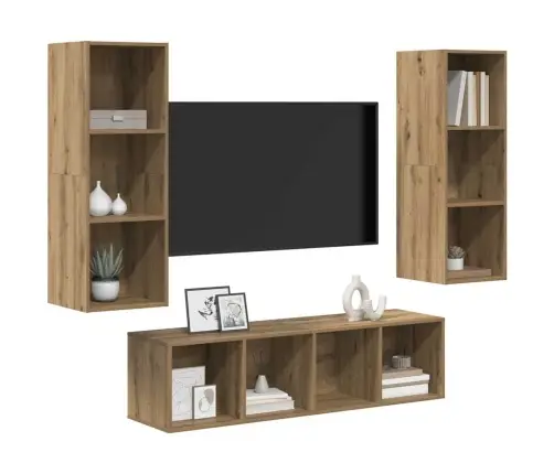 Tv Skapju Komplekts 3 Pcs Amatnieku Ozola 37 X 37 X 142.5 Cm Vidaxl