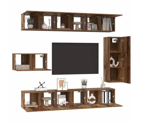 Tv Skapīšu Komplekts 8 Pcs Vecs Koks 30.5 X 30 X 90 Cm Vidaxl