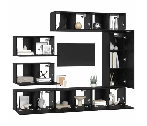 Tv Skapīšu Komplekts 8 Pcs Melns Ozols 30.5 X 30 X 90 Cm Vidaxl