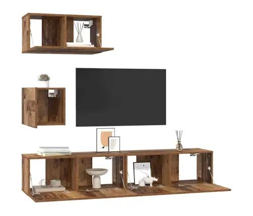 Sienas Tv Skapis Ar Plauktu 4 Pcs Vecs Koks 80 X 30 X 30.5 Cm Vidaxl