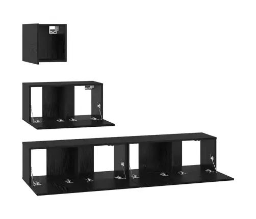 Sienas Tv Skapis Ar Plauktu 4 Pcs Melns Ozols 80 X 30 X 30.5 Cm Vidaxl