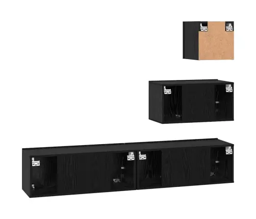 Sienas Tv Skapis Ar Plauktu 4 Pcs Melns Ozols 80 X 30 X 30.5 Cm Vidaxl