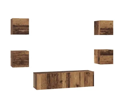 Tv Skapīšu Komplekts 6 Pcs Vecs Koks Vidējs 120 X 30 X 30 Cm Vidaxl