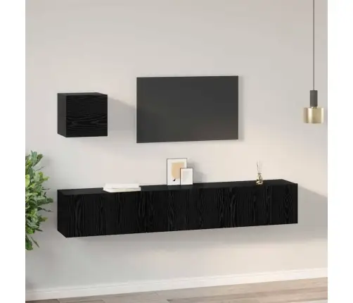Tv Spintelių Komplektas 4 Pcs Juoda Ąžuolo 60 X 30 X 30 Cm