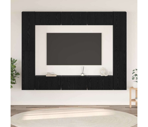 Tv Skapīšu Komplekts Ar Plauktu Cits Ar Uzglabāšanu Ar Durvīm 10 Pcs Melni Ozoli Vidaxl