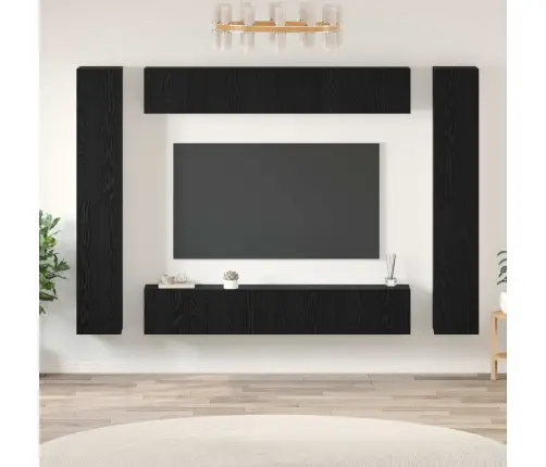 Tv Skapīšu Komplekts Ar Plauktu Cits Ar Uzglabāšanu Ar Durvīm 10 Pcs Melni Ozoli Vidaxl