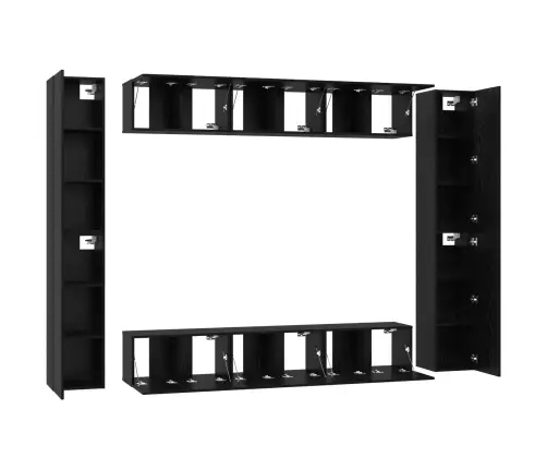 Tv Skapīšu Komplekts Ar Plauktu Cits Ar Uzglabāšanu Ar Durvīm 10 Pcs Melni Ozoli Vidaxl