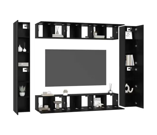 Tv Skapīšu Komplekts Ar Plauktu Cits Ar Uzglabāšanu Ar Durvīm 10 Pcs Melni Ozoli Vidaxl