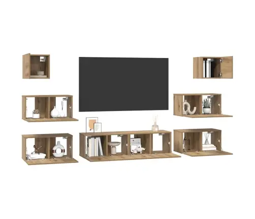 Tv Spintelių Komplektas 8 Pcs Artisano Ąžuolo 60 X 30 X 30 Cm