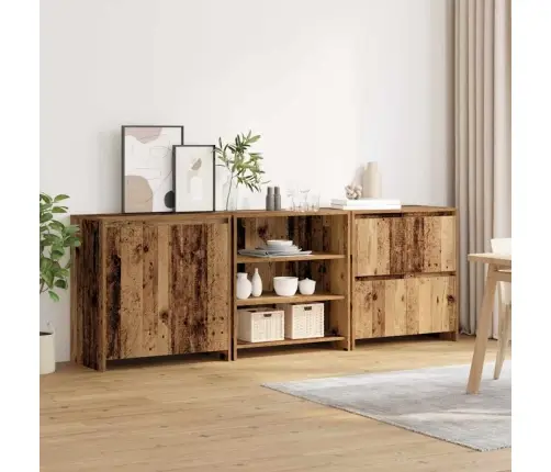 Sānu Skapji 3 Pcs Vecs Koks 70 X 41 X 75 Cm Inženierijas Koks Vidaxl