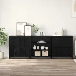 Puse 3 Pcs Melns Ozols 70 X 41 X 75 Cm Inženierijas Koks Vidaxl