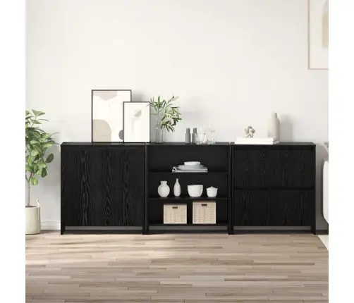 Puse 3 Pcs Melns Ozols 70 X 41 X 75 Cm Inženierijas Koks Vidaxl