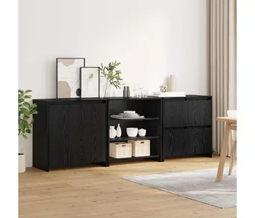 Puse 3 Pcs Melns Ozols 70 X 41 X 75 Cm Inženierijas Koks Vidaxl