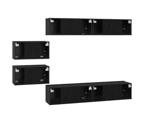 Tv Spintelių Komplektas 6 Pcs Juodas Ąžuolas