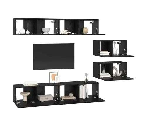 Tv Spintelių Komplektas 6 Pcs Juodas Ąžuolas