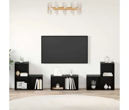 Tv Skapju Komplekts 6 Pcs Melns Ozolkoks Inženierijas Koks Vidaxl