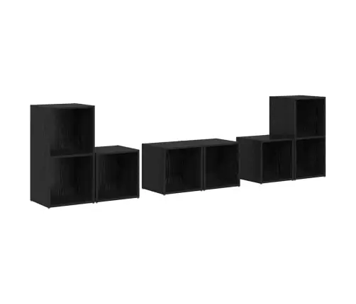 Tv Skapju Komplekts 6 Pcs Melns Ozolkoks Inženierijas Koks Vidaxl