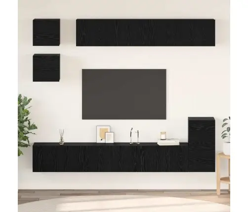 Tv Spintelių Komplektas Juodas Ąžuolas Apdirbta Mediena