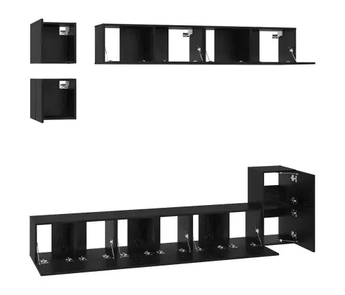 Tv Spintelių Komplektas Juodas Ąžuolas Apdirbta Mediena