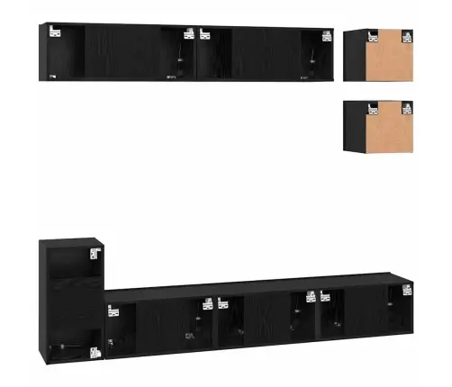 Tv Spintelių Komplektas Juodas Ąžuolas Apdirbta Mediena