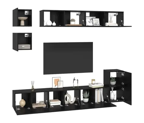 Tv Spintelių Komplektas Juodas Ąžuolas Apdirbta Mediena