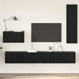 Sienas Tv Skapis 4 Pcs Melns Ozols 200 X 30 X 30 Cm Vidaxl