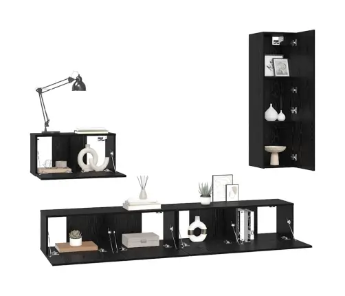 Seina Tv Kapid 4 Pcs Must Tamm 200 X 30 X 30 Cm Töödeldud Puit