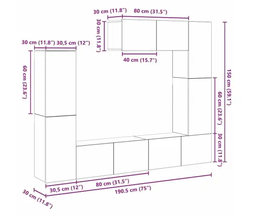 Telerikapi Komplekt 7 Pcs Vana Puit 80 X 30 X 30 Cm Tehispuit